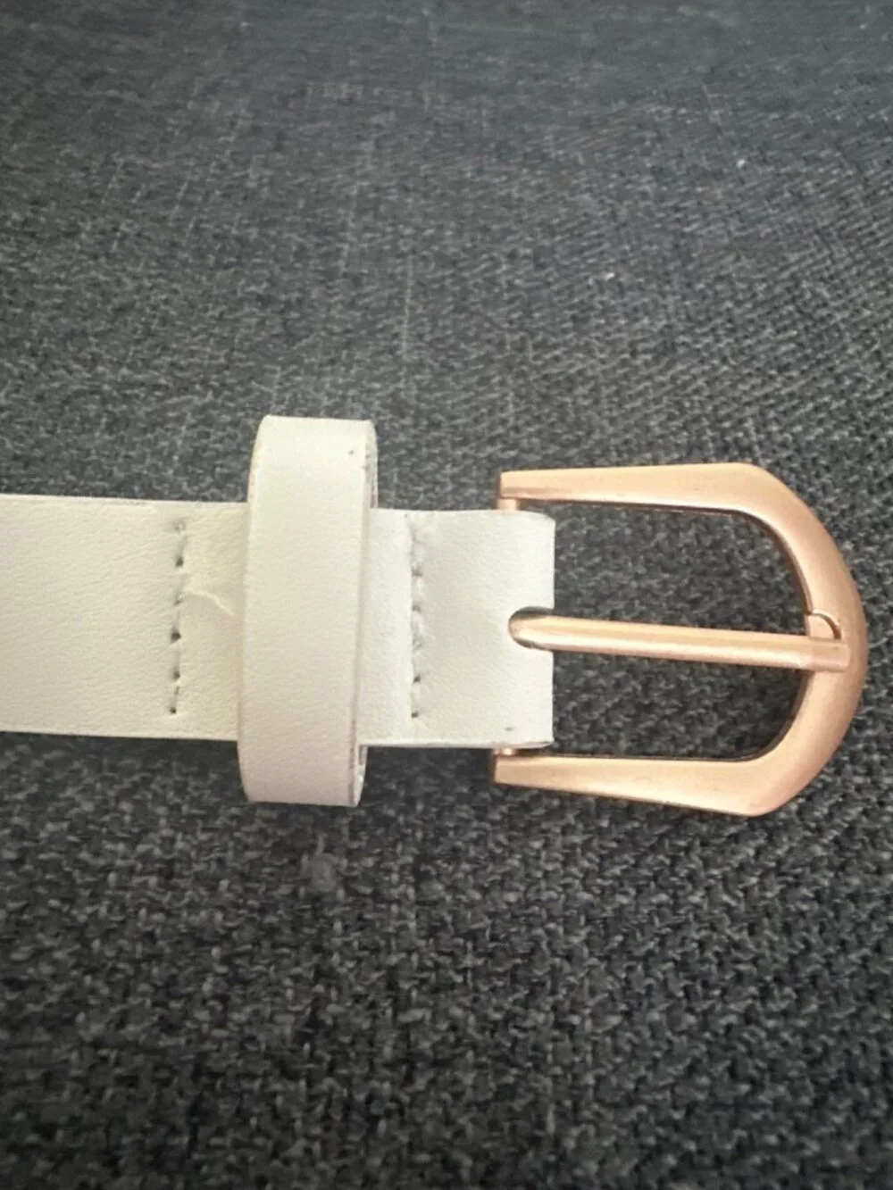 White Faux Leather Belt With Gold Buckle Adjustable Length 1.5